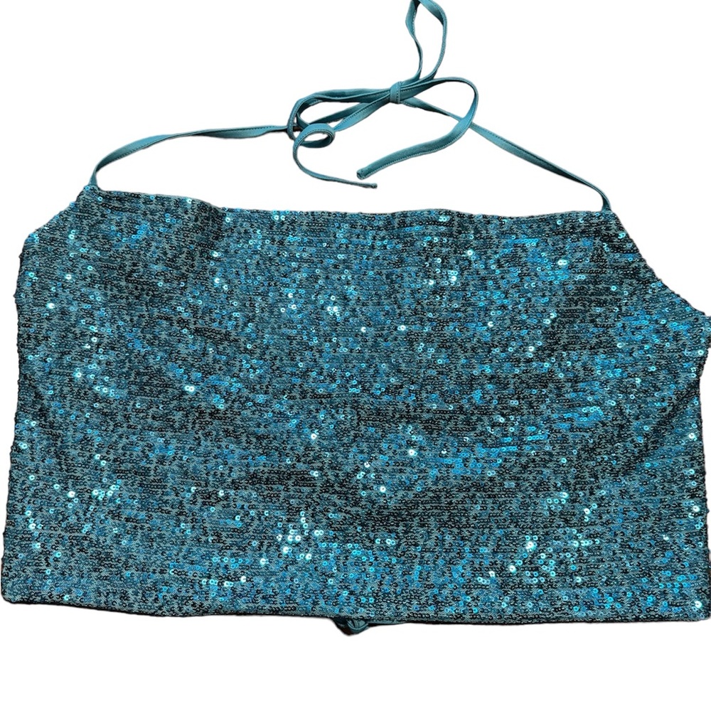 Wild Fable Sequin Halter Crop Top - Size M Turquoise Blue - Picture 5 of 6